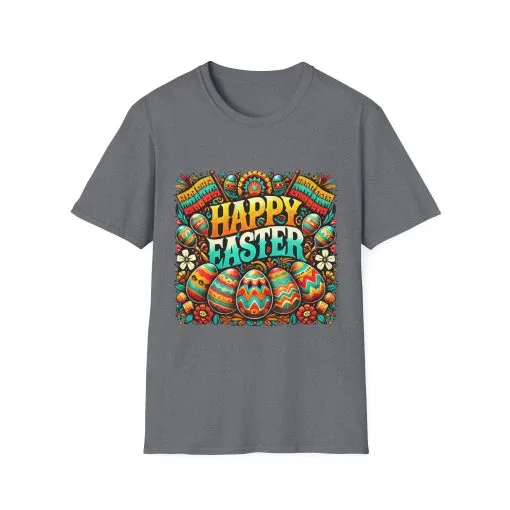 Happy Easter Unisex Softstyle T-Shirt - Colorful Easter Egg Design