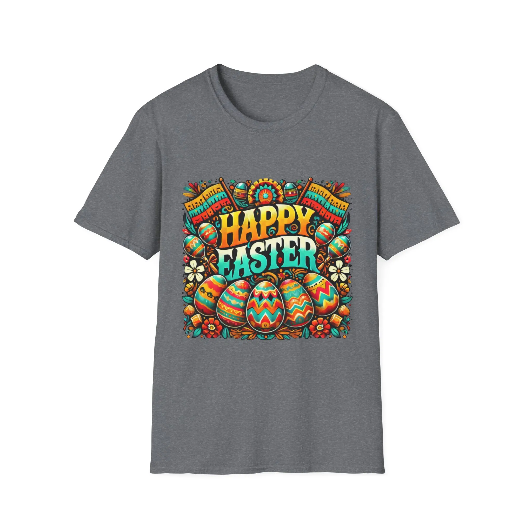 Happy Easter Unisex Softstyle T-Shirt - Colorful Easter Egg Design