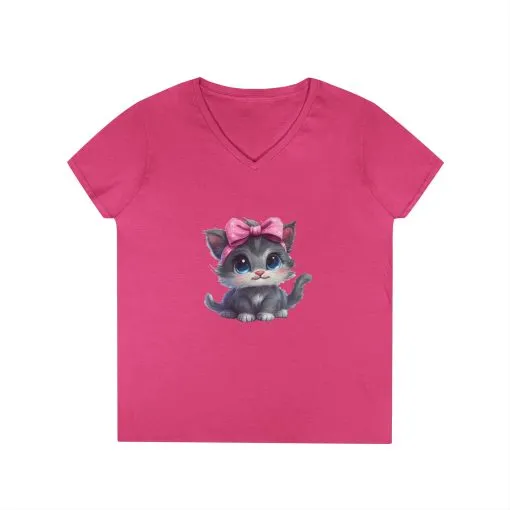 Cute Cat V-Neck T-Shirt for Animal Lovers - Image 9