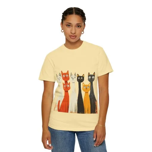 Vintage Cat Illustration Unisex Garment-Dyed T-Shirt - Perfect for Cat Lovers - Image 16