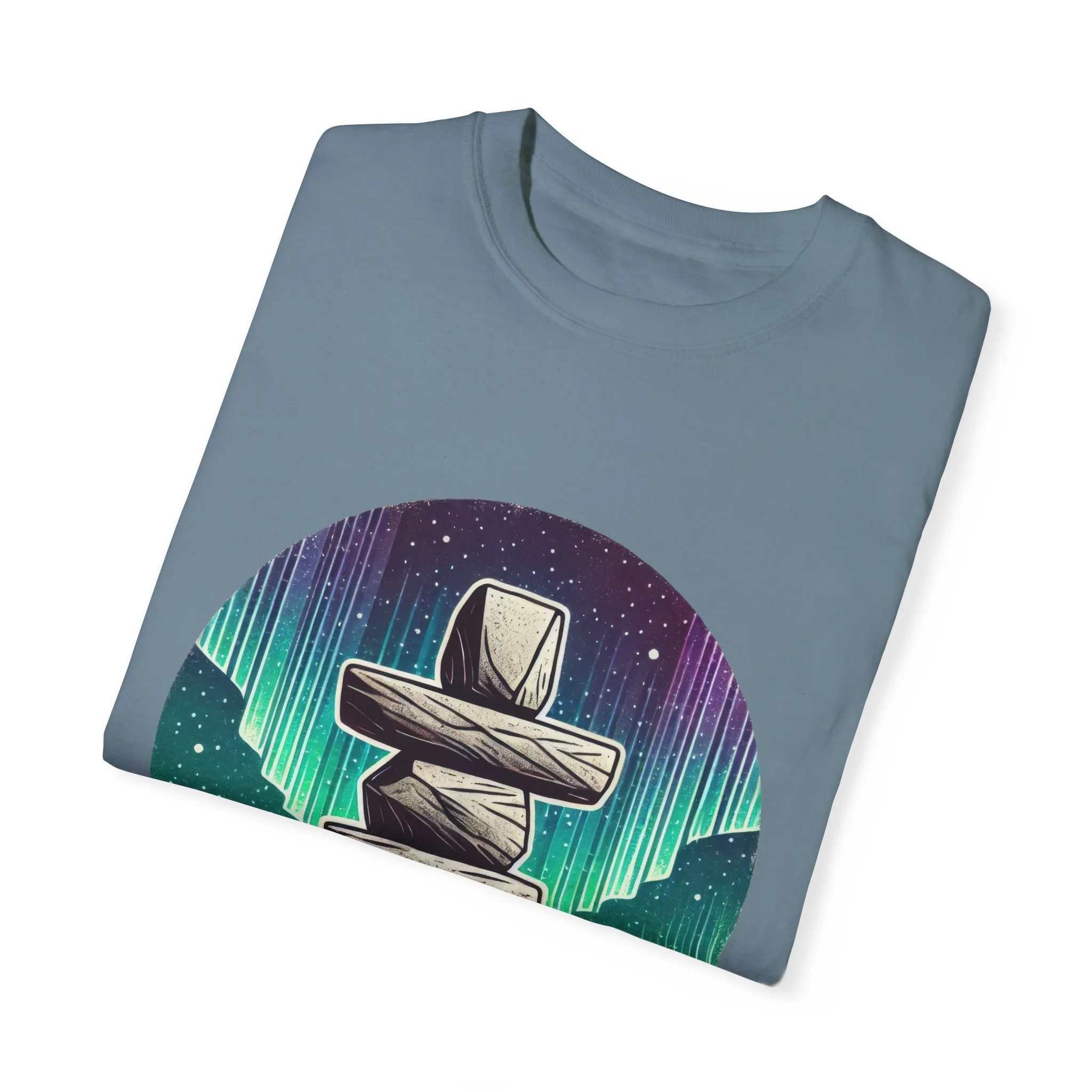 Northern Lights Stone Cairn Unisex Garment-Dyed T-Shirt - Image 34