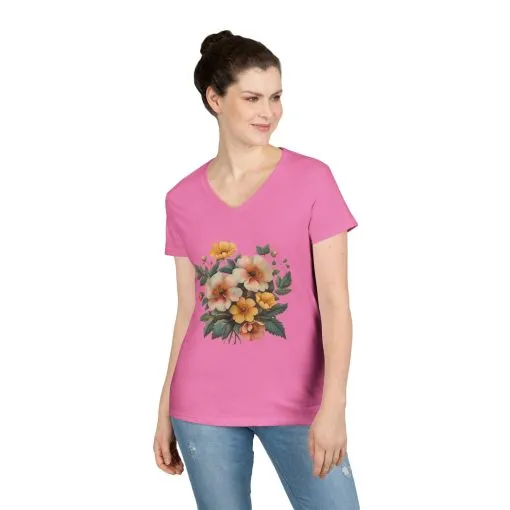 Floral Ladies' V-Neck T-Shirt - Spring Blooms Design - Image 9