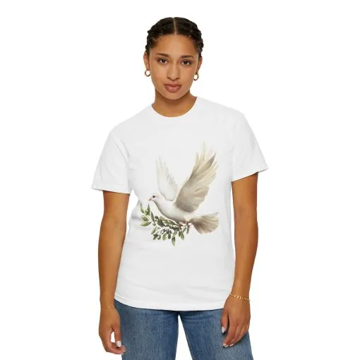 Serene Dove Unisex Garment-Dyed T-Shirt - Peaceful Nature Design - Image 8