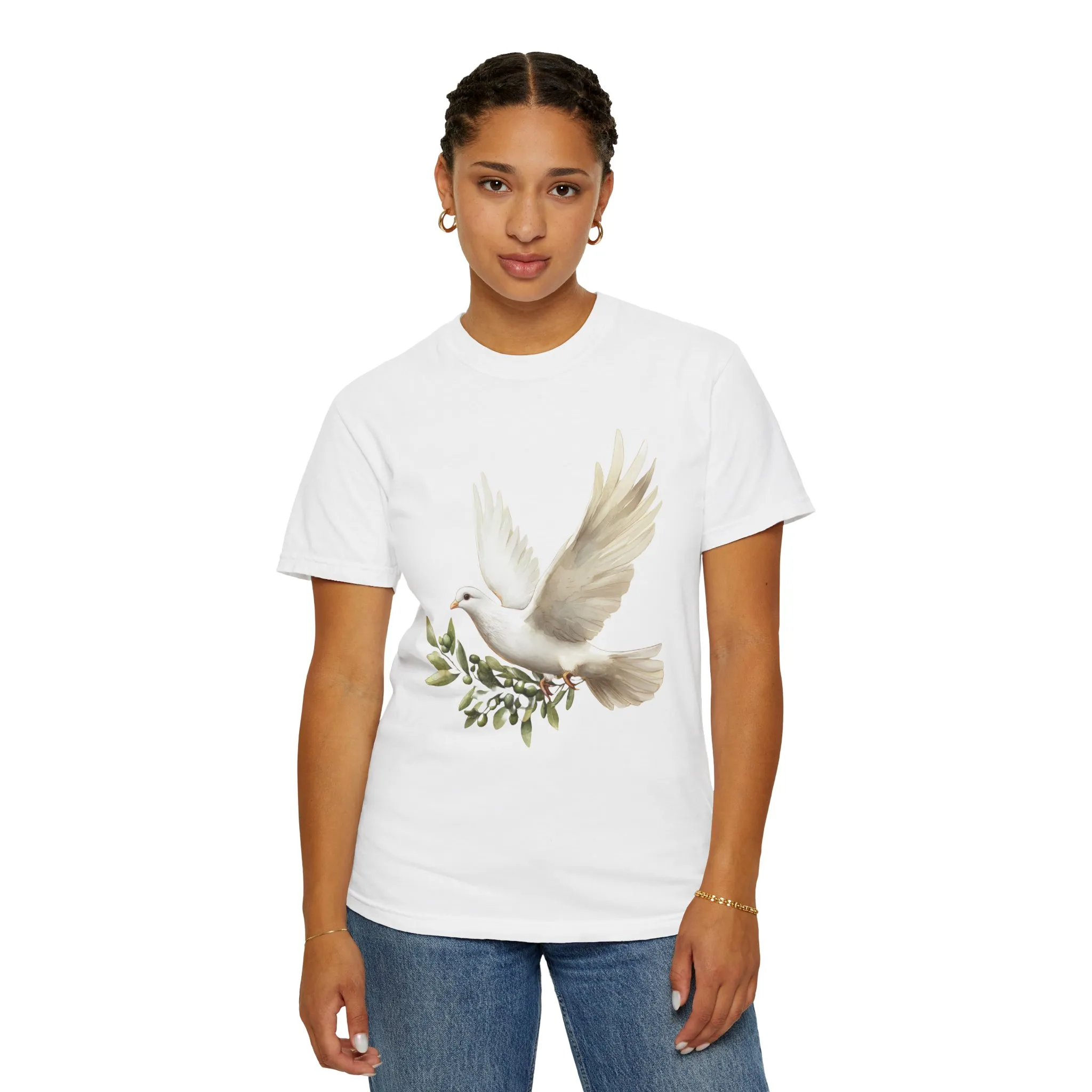 Serene Dove Unisex Garment-Dyed T-Shirt - Peaceful Nature Design - Image 8