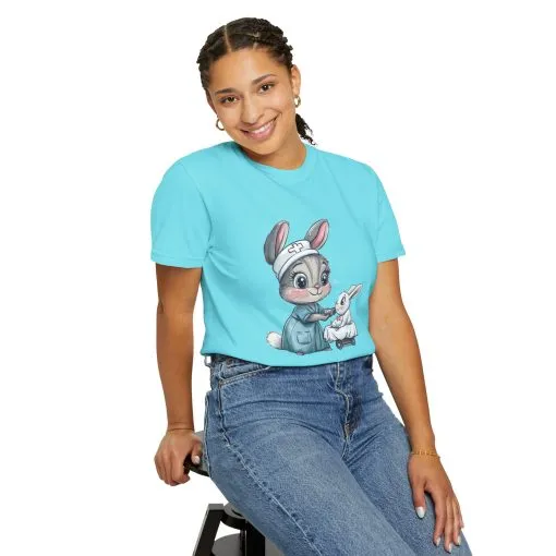 Cute Nurse Bunny Unisex Garment-Dyed T-Shirt - Image 29