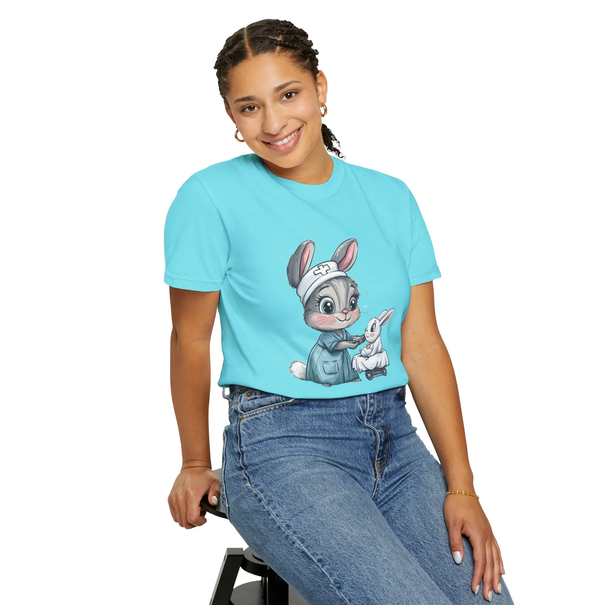 Cute Nurse Bunny Unisex Garment-Dyed T-Shirt - Image 29