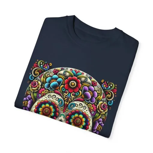 Colorful Floral Skull T-Shirt | Day of the Dead Style | Unisex Garment-Dyed Tee - Image 22