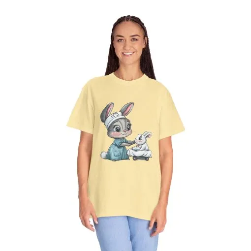 Cute Nurse Bunny Unisex Garment-Dyed T-Shirt - Image 13