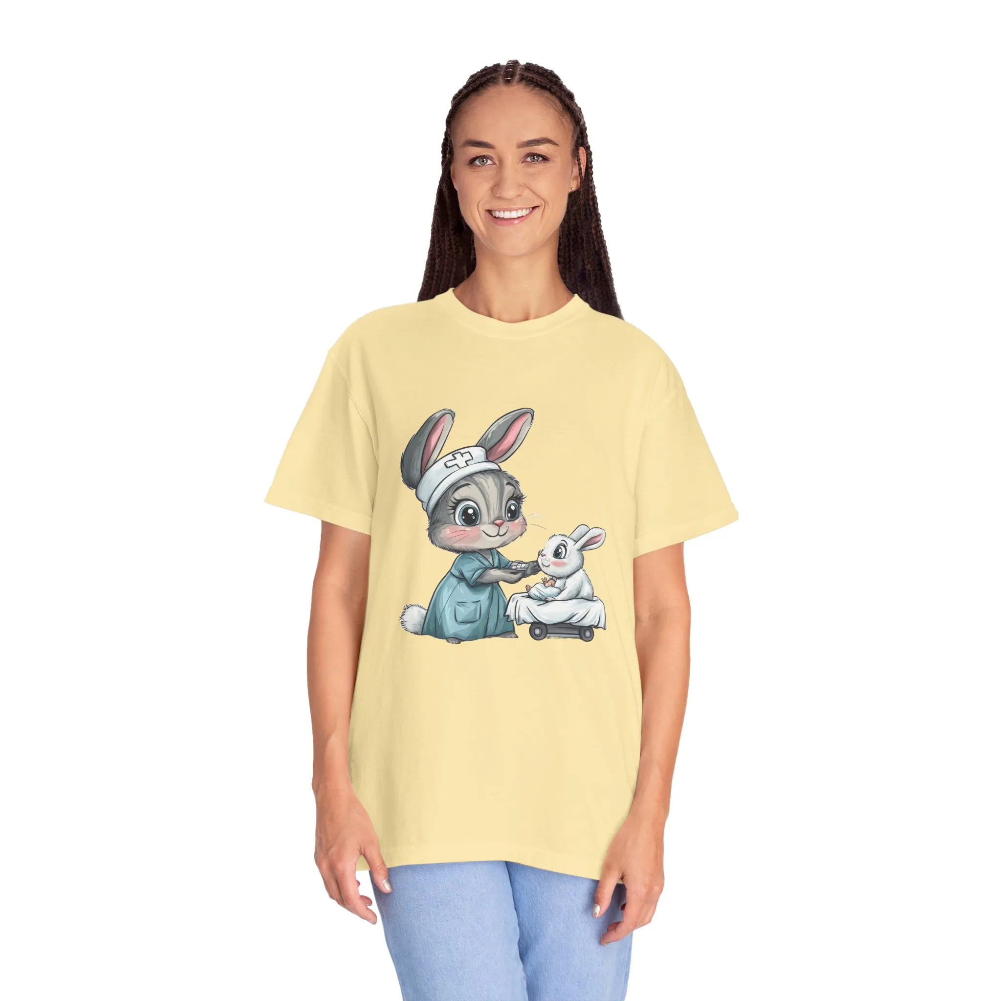 Cute Nurse Bunny Unisex Garment-Dyed T-Shirt - Image 13