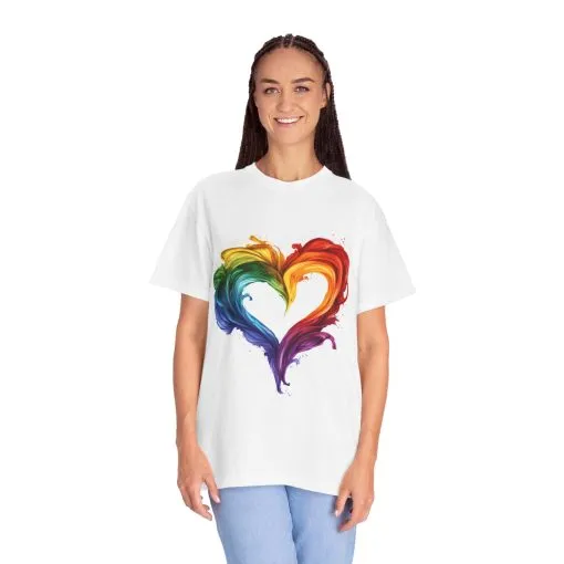 Pride Heart Unisex Garment-Dyed T-shirt - Colorful Rainbow Design for LGBTQ+ Celebration - Image 7