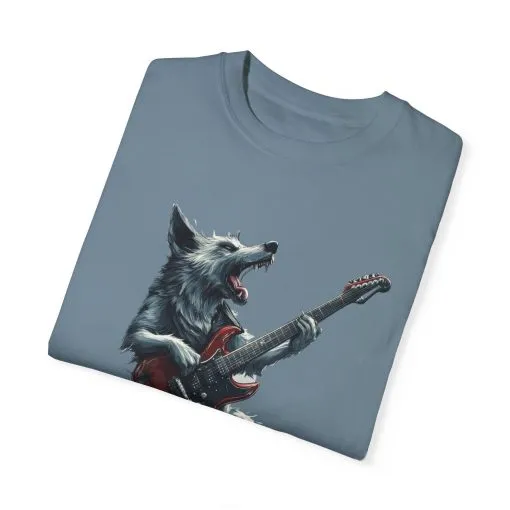 Rocking Wolf Unisex Garment-Dyed T-Shirt - Music Lover's Tee - Image 2