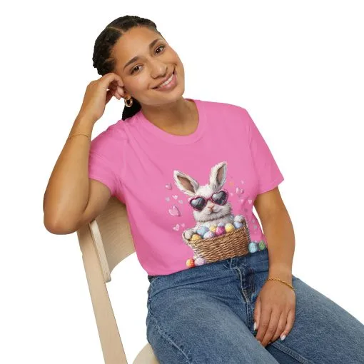 Cute Bunny Easter T-Shirt - Unisex Softstyle Tee with Colorful Egg Design - Image 65