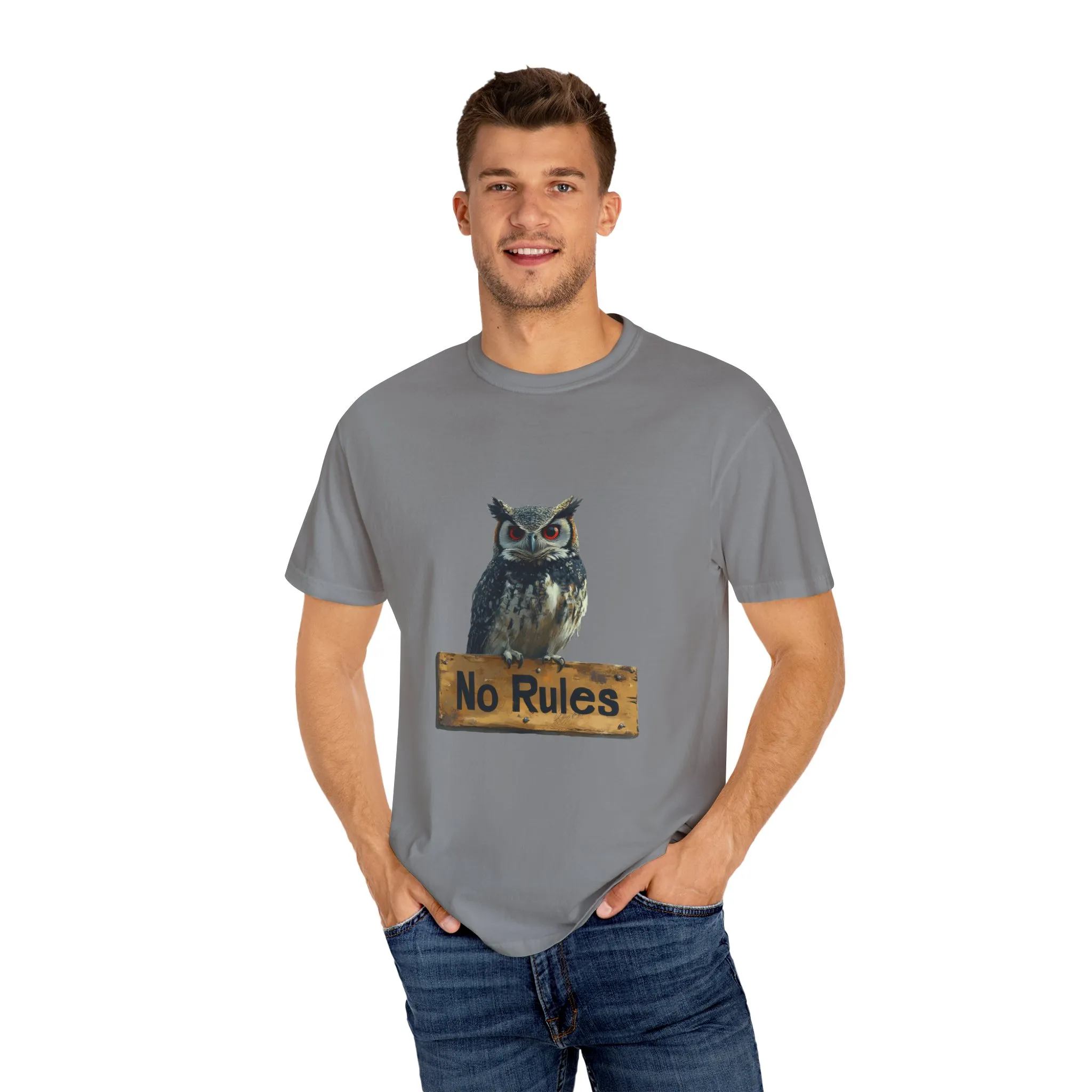 Funny Owl T-Shirt - "No Rules" Unisex Garment-Dyed Tee for Animal Lovers - Image 7