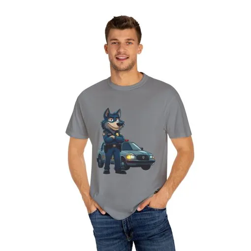 Cute Cartoon Police Dog T-Shirt - Unisex Garment-Dyed Tee - Image 7