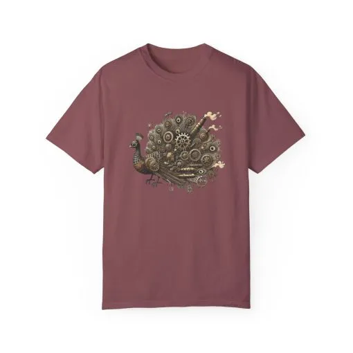 Steampunk Peacock Unisex Garment-Dyed T-Shirt - Image 9