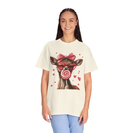 Cute Valentine’s Day Deer T-Shirt - Garment-Dyed Unisex Tee with Heart Design - Image 8