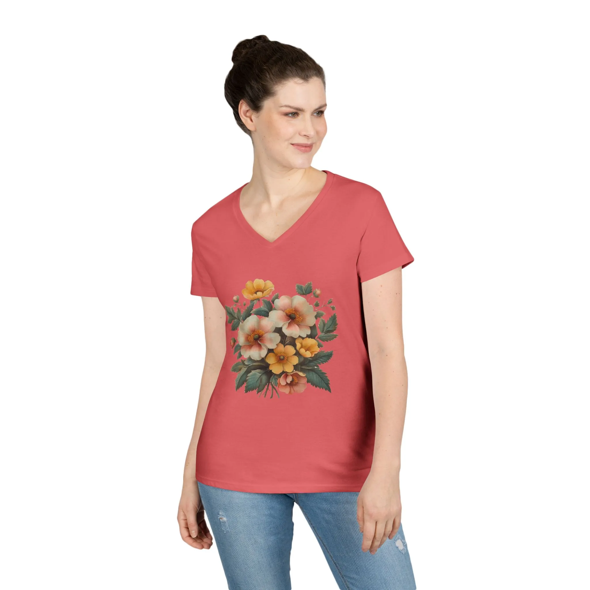 Floral Ladies' V-Neck T-Shirt - Spring Blooms Design - Image 6