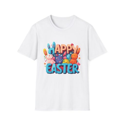Happy Easter Unisex Softstyle T-Shirt - Fun Spring Bunny Design - Image 6