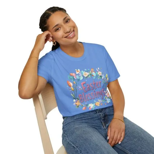 Easter Blessings Unisex Softstyle T-Shirt – Spring Floral Design - Image 35