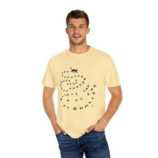 Whimsical Cat and Paw Print T-Shirt for Animal Lovers - Image 11