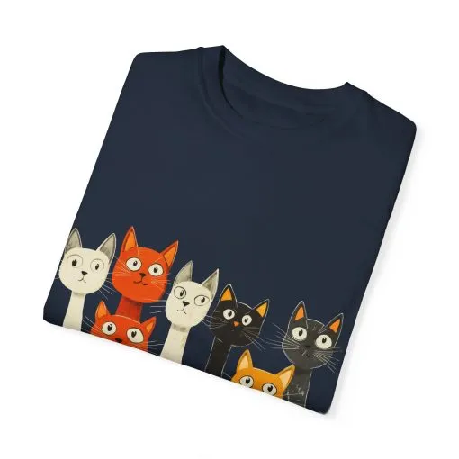 Vintage Cat Illustration Unisex Garment-Dyed T-Shirt - Perfect for Cat Lovers - Image 42