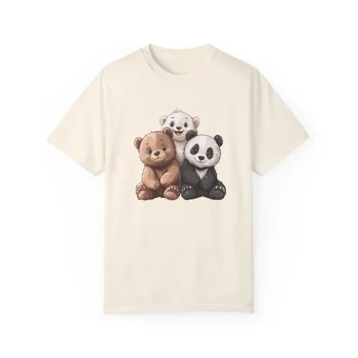 Adorable Bear and Panda Friends Unisex Garment-Dyed T-Shirt - Image 2