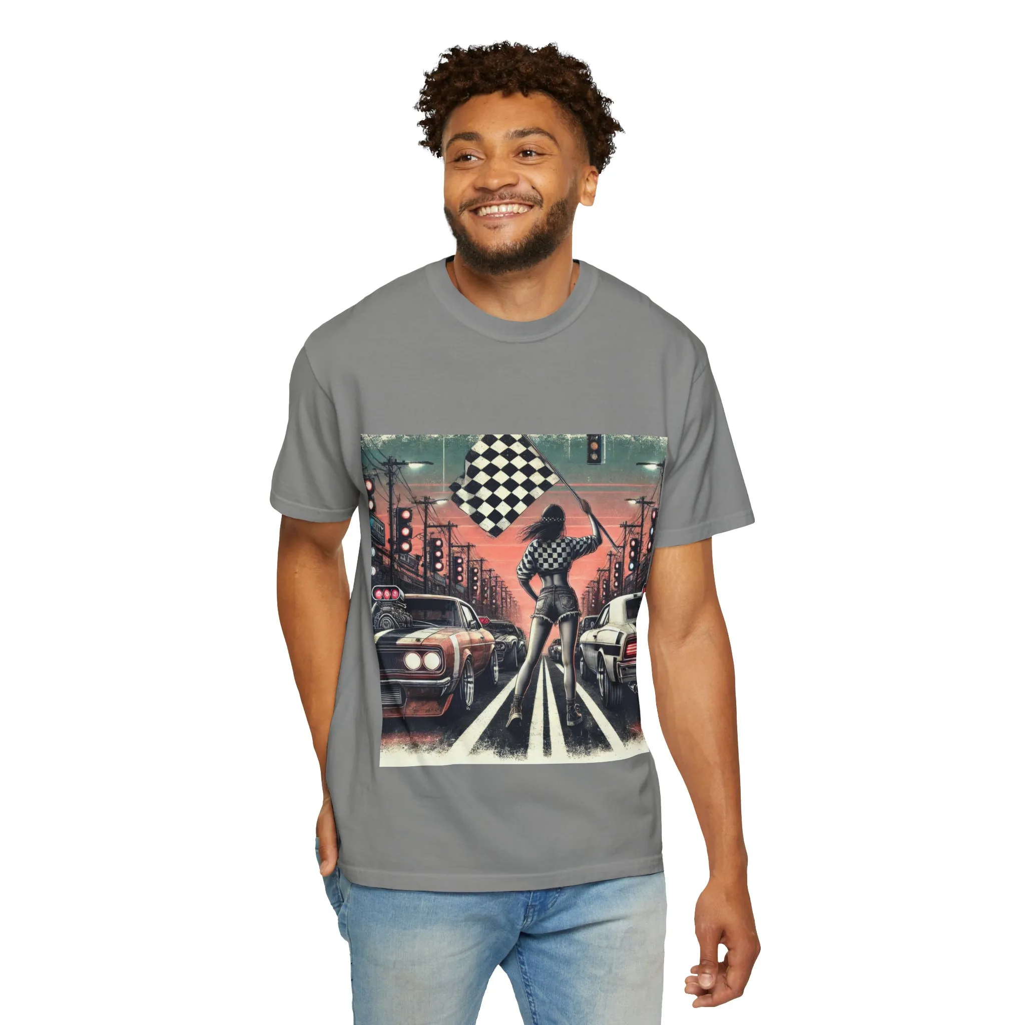 Retro Racing Flag T-Shirt - Unisex Garment-Dyed Tee for Car Enthusiasts - Image 4