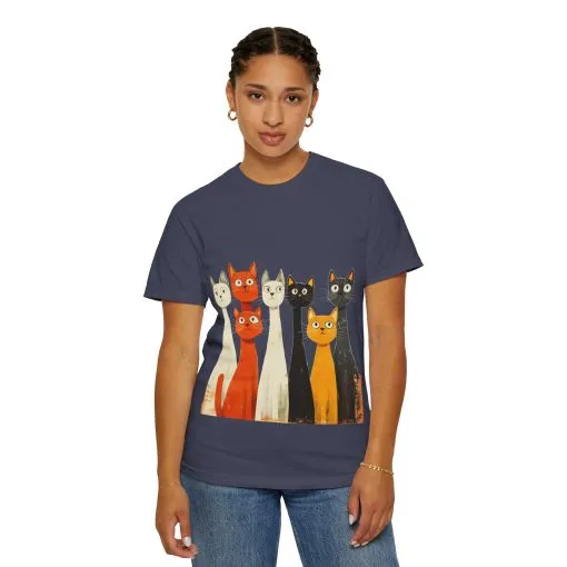 Vintage Cat Illustration Unisex Garment-Dyed T-Shirt - Perfect for Cat Lovers - Image 40