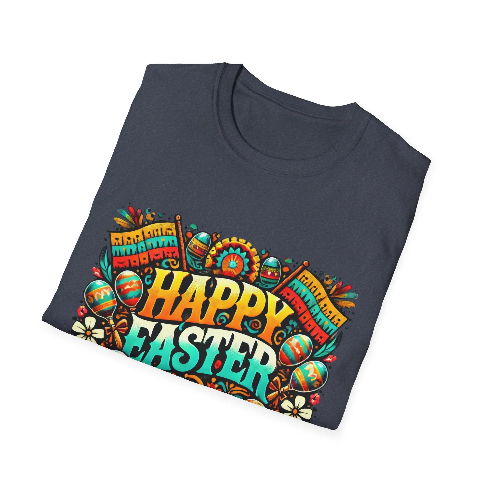 Happy Easter Unisex Softstyle T-Shirt - Colorful Easter Egg Design - Image 67