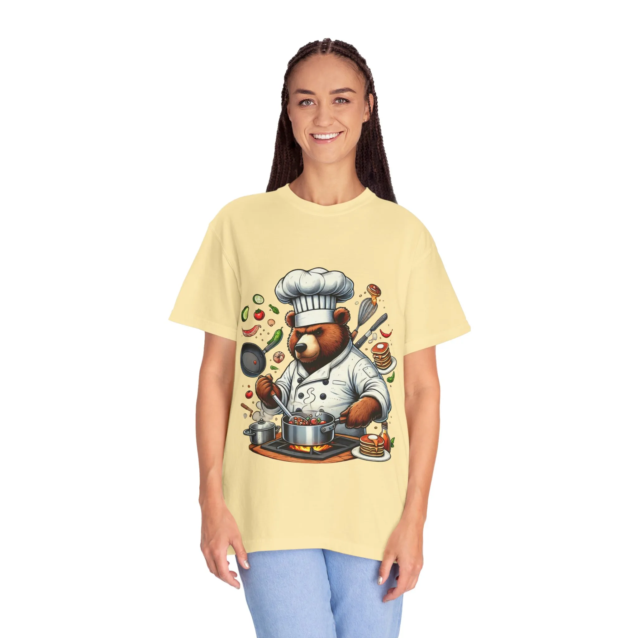 Chef Bear Unisex Garment-Dyed T-Shirt - Perfect for Cooking Lovers and Foodies - Image 4