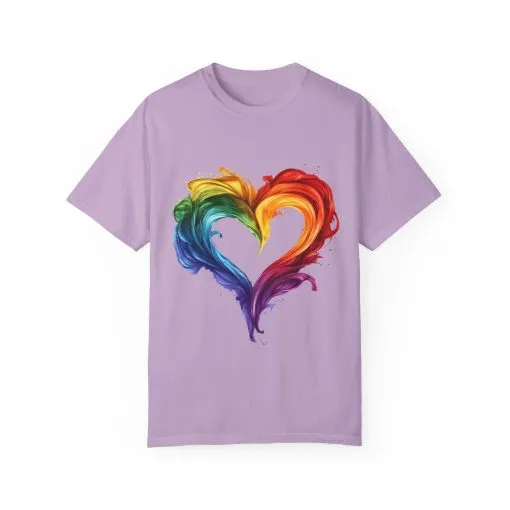 Pride Heart Unisex Garment-Dyed T-shirt - Colorful Rainbow Design for LGBTQ+ Celebration - Image 37