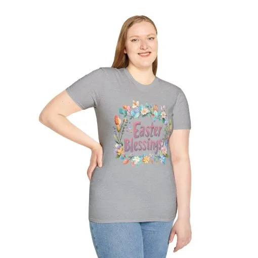 Easter Blessings Unisex Softstyle T-Shirt – Spring Floral Design - Image 14