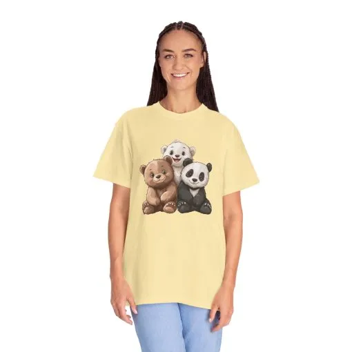 Adorable Bear and Panda Friends Unisex Garment-Dyed T-Shirt - Image 15