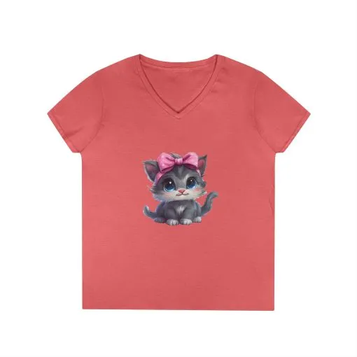 Cute Cat V-Neck T-Shirt for Animal Lovers - Image 5