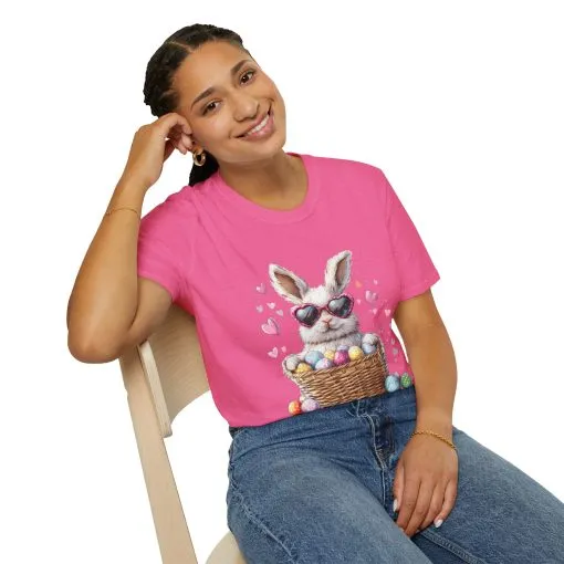 Cute Bunny Easter T-Shirt - Unisex Softstyle Tee with Colorful Egg Design - Image 60
