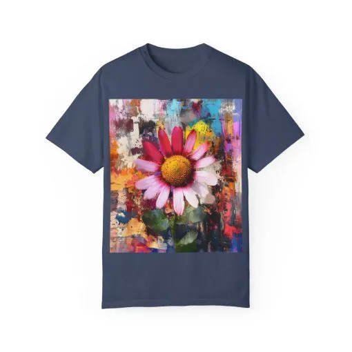 Colorful Floral Art Unisex Garment-Dyed T-Shirt - Image 13