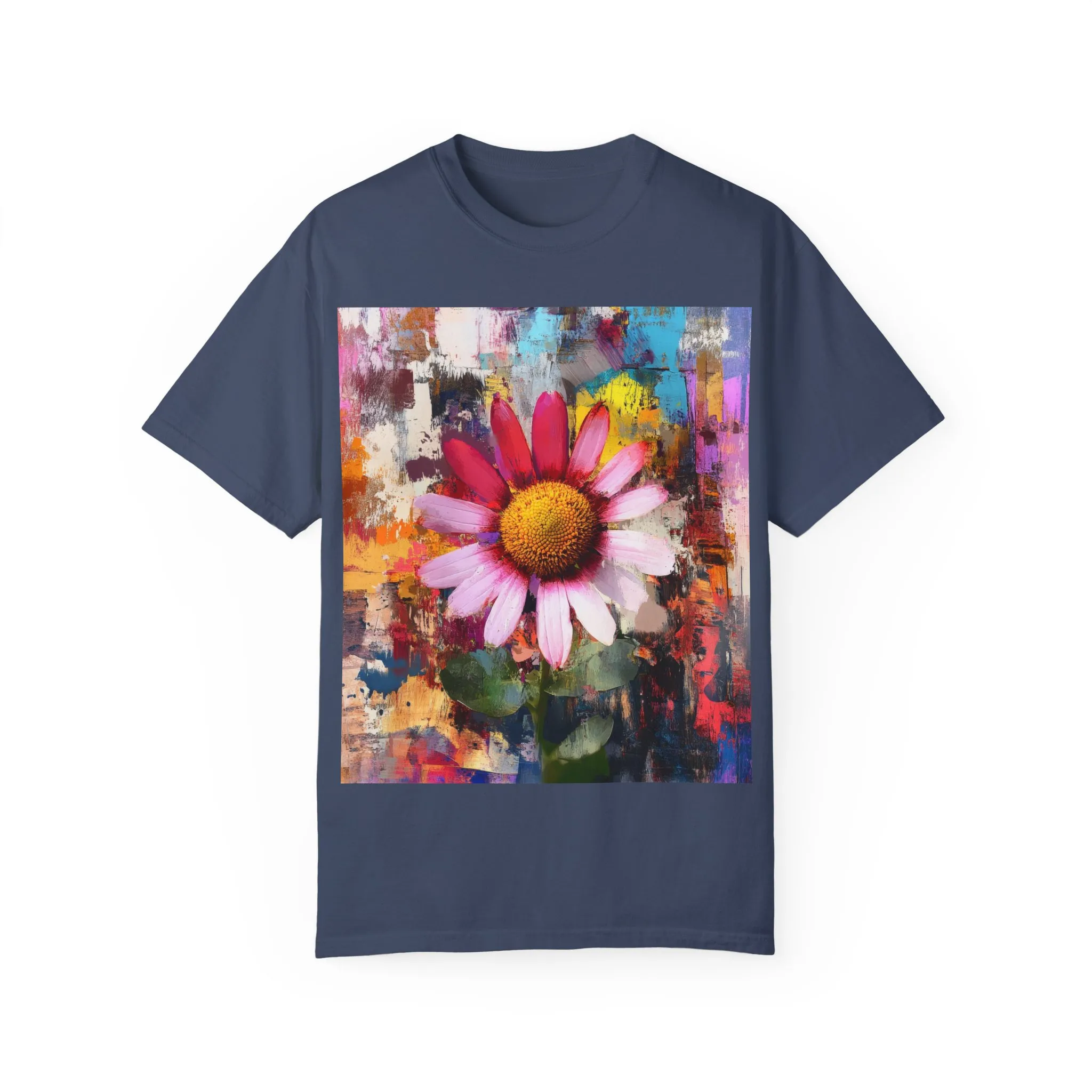 Colorful Floral Art Unisex Garment-Dyed T-Shirt - Image 13