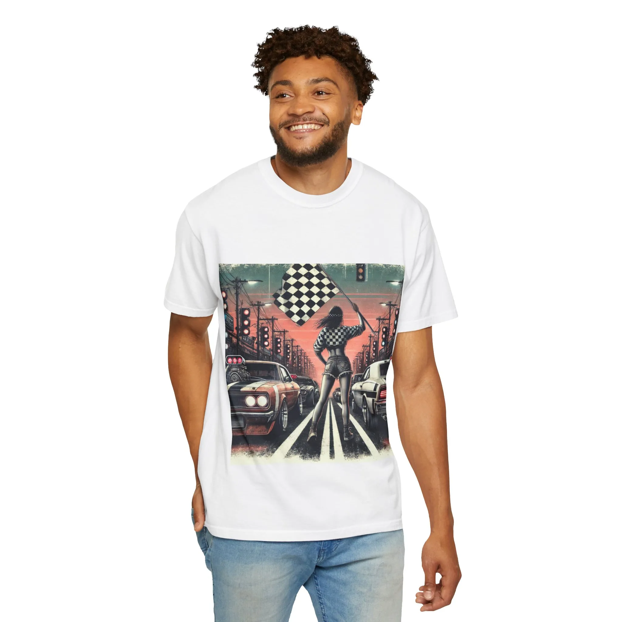 Retro Racing Flag T-Shirt - Unisex Garment-Dyed Tee for Car Enthusiasts - Image 8