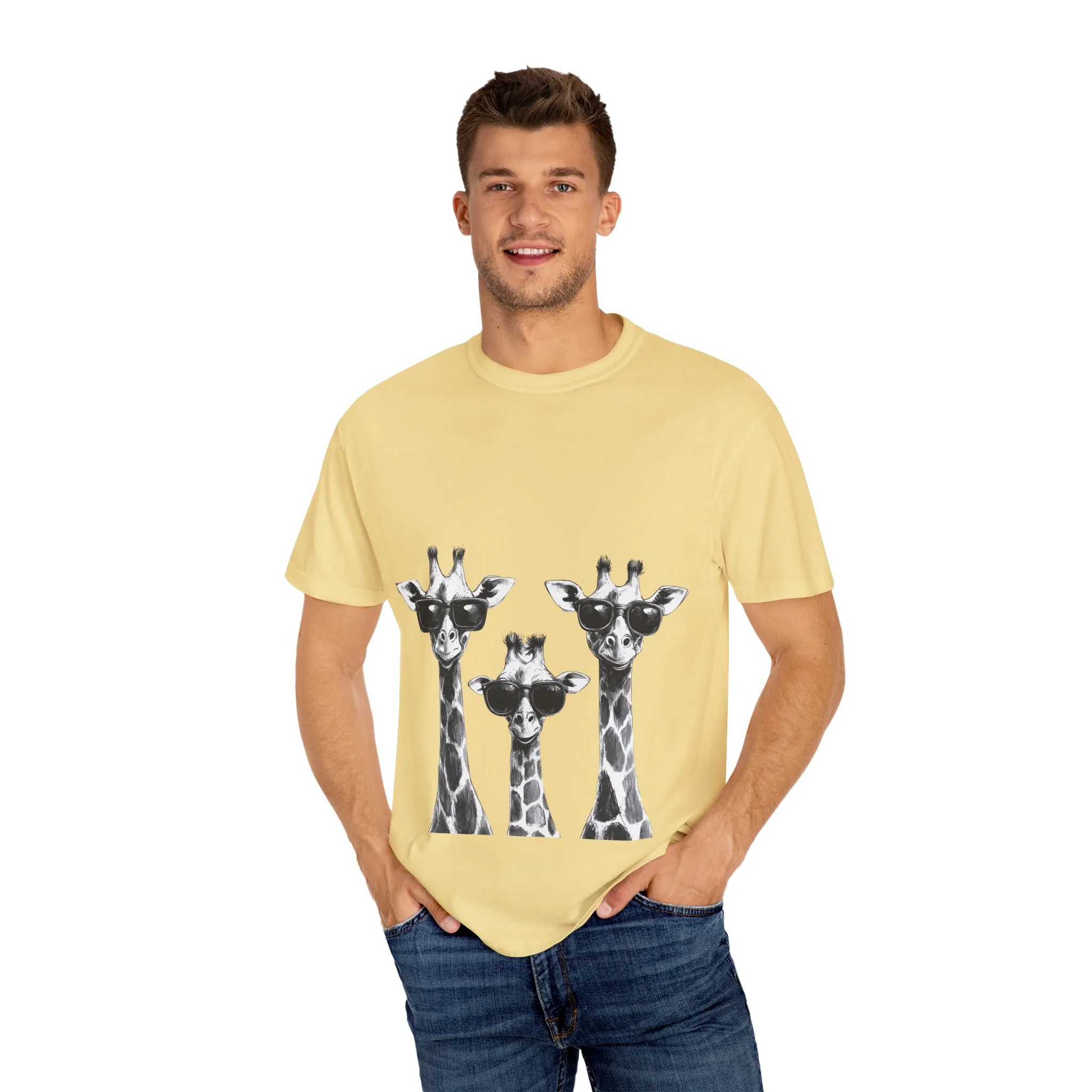 Cool Giraffe Sunglasses Unisex Garment-Dyed T-shirt - Image 15