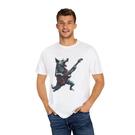 Rocking Wolf Unisex Garment-Dyed T-Shirt - Music Lover's Tee - Image 7