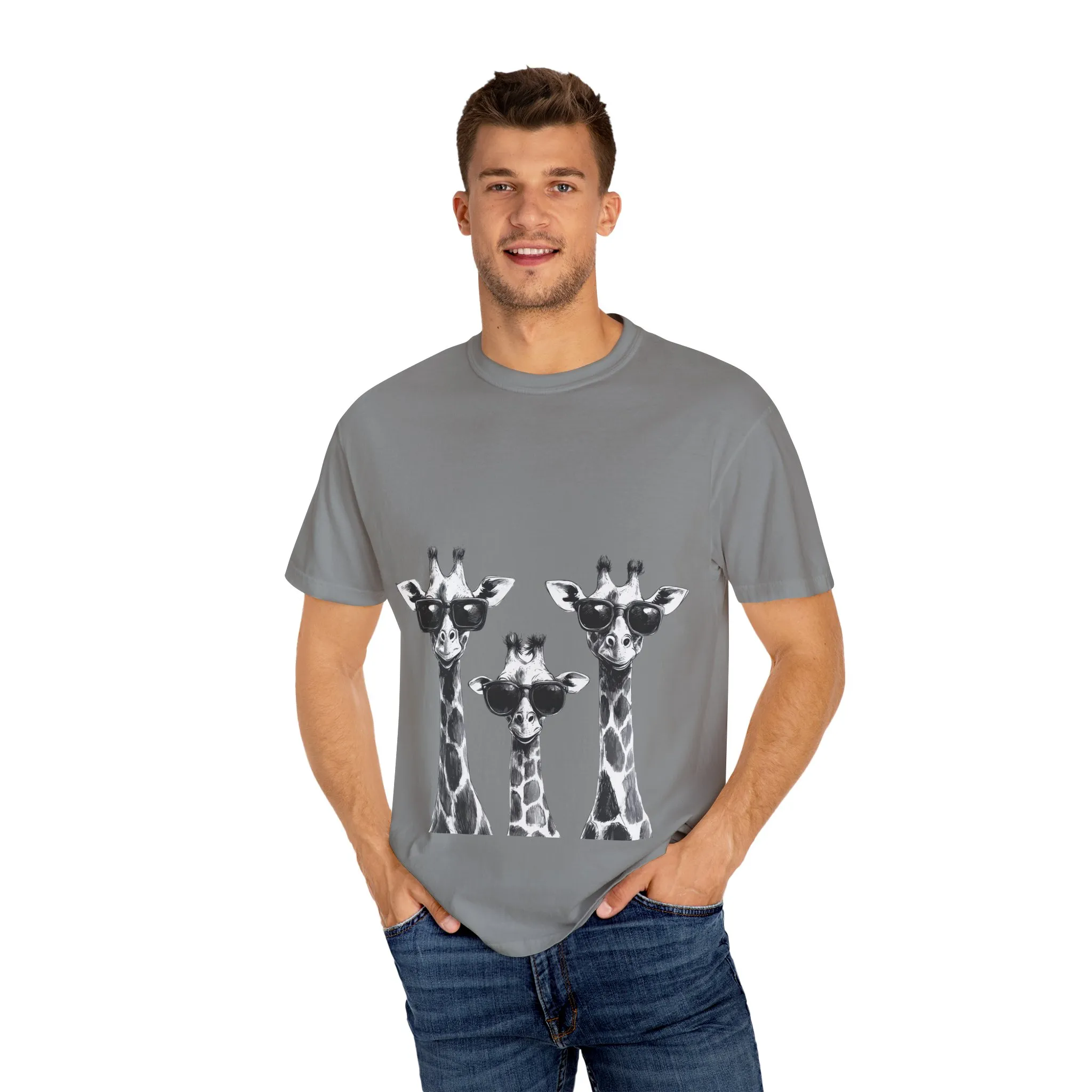 Cool Giraffe Sunglasses Unisex Garment-Dyed T-shirt - Image 27