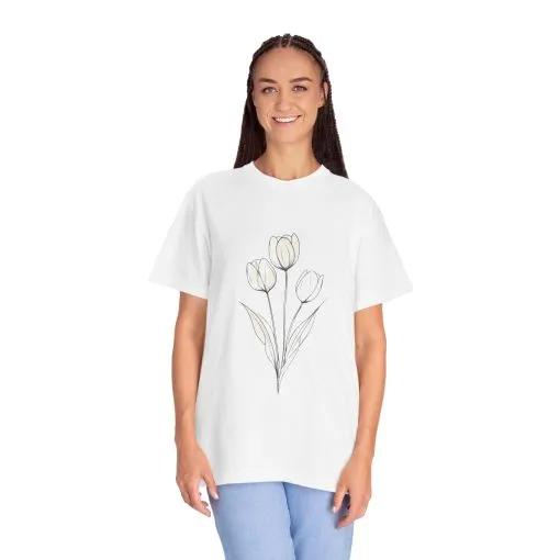 Floral Outline Unisex Garment-Dyed T-Shirt – Soft & Stylish Everyday Tee - Image 7