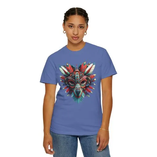 Vibrant Tribal Mask Unisex Garment-Dyed T-Shirt | Unique Festival Fashion - Image 30