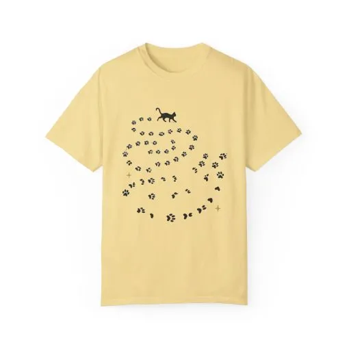 Whimsical Cat and Paw Print T-Shirt for Animal Lovers - Image 13