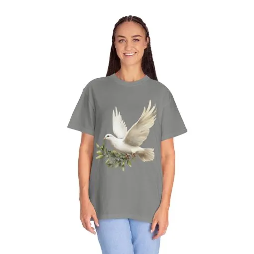 Serene Dove Unisex Garment-Dyed T-Shirt - Peaceful Nature Design