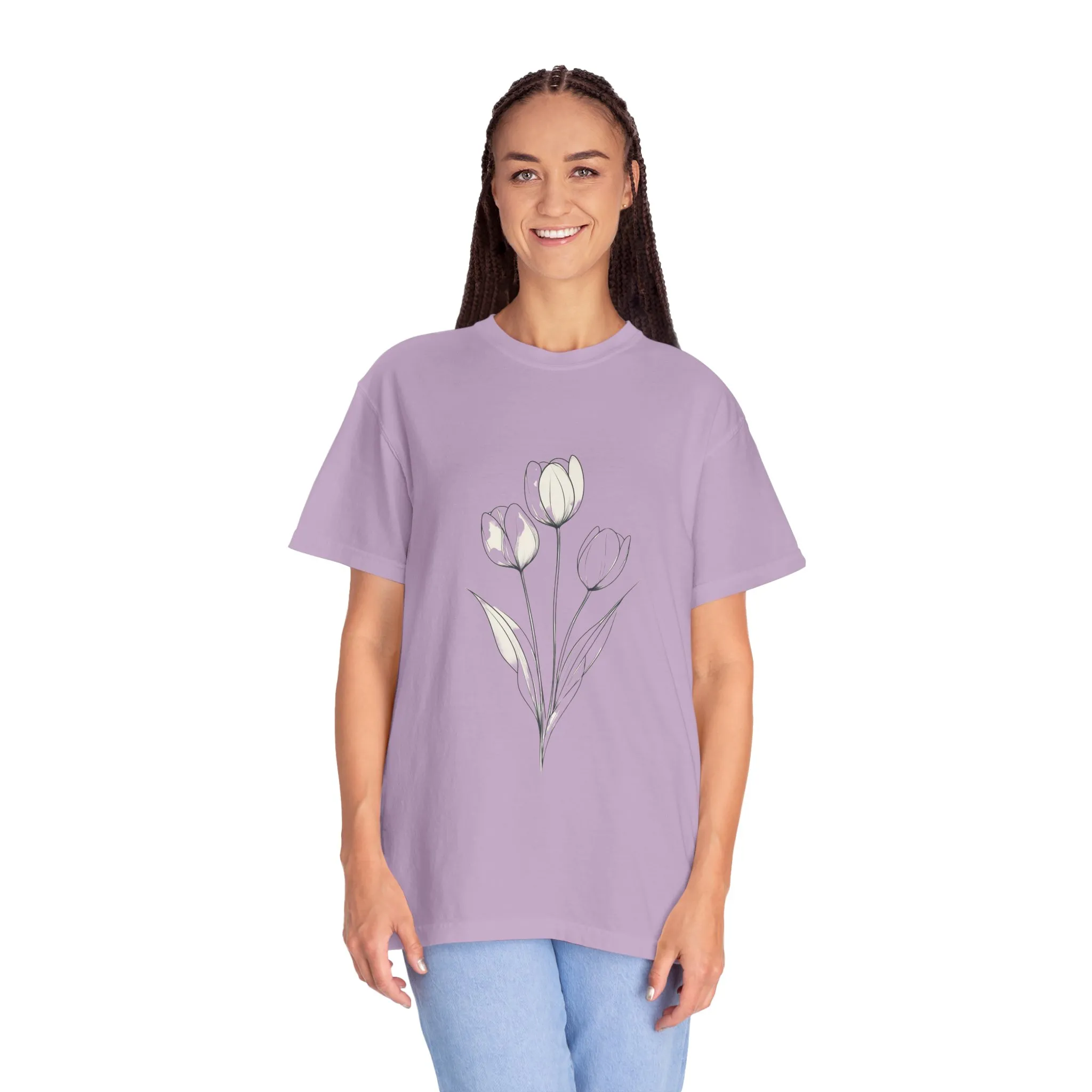 Floral Outline Unisex Garment-Dyed T-Shirt – Soft & Stylish Everyday Tee - Image 27