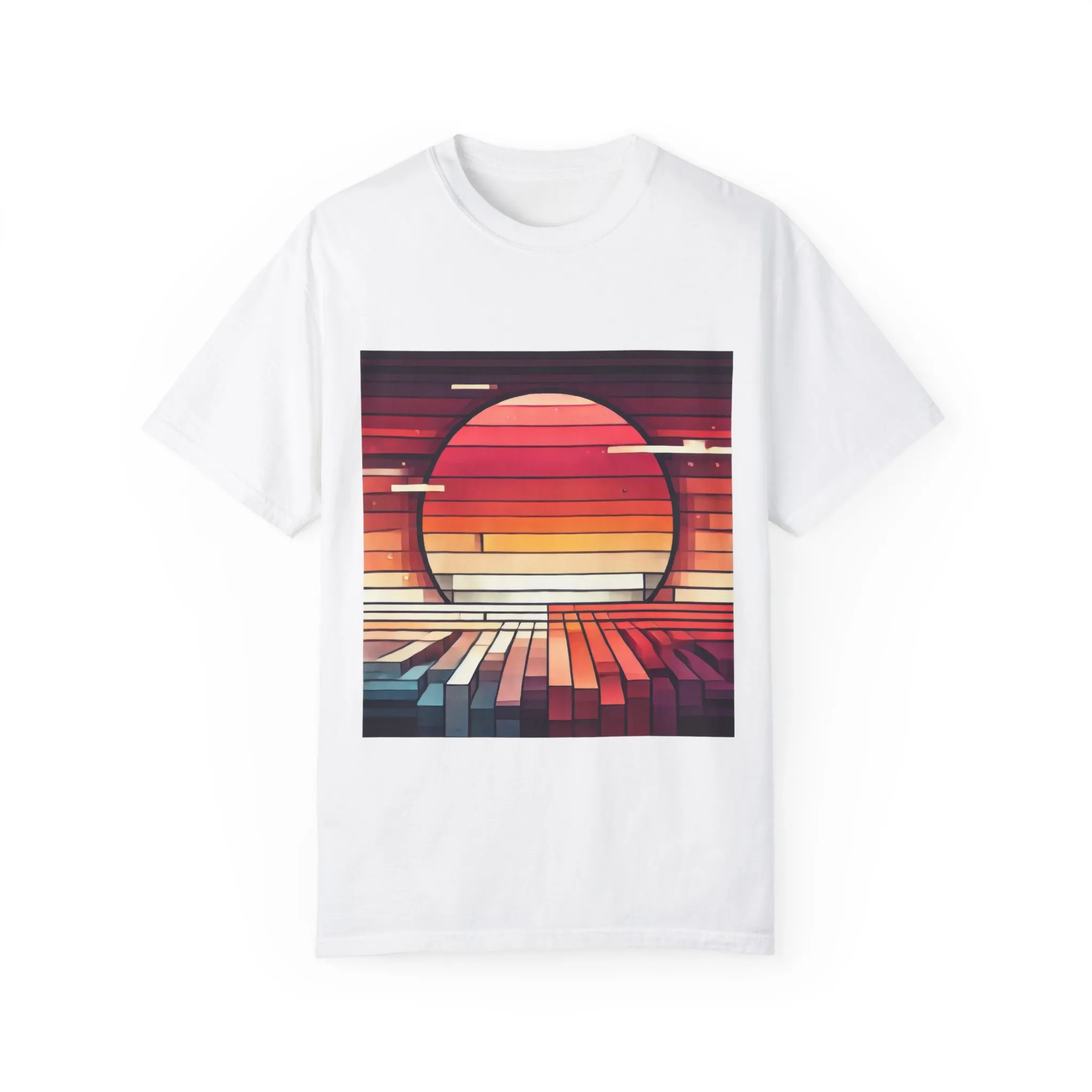 Retro Sunset Piano Unisex Garment-Dyed T-Shirt - Image 5
