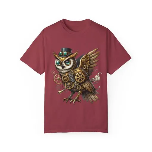 Steampunk Owl Unisex Garment-Dyed T-Shirt - Image 41