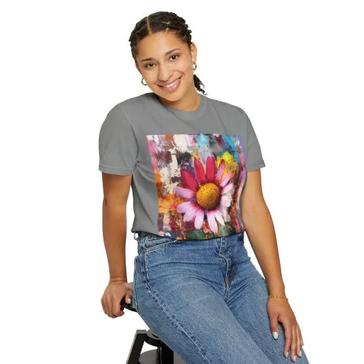 Colorful Floral Art Unisex Garment-Dyed T-Shirt - Image 12