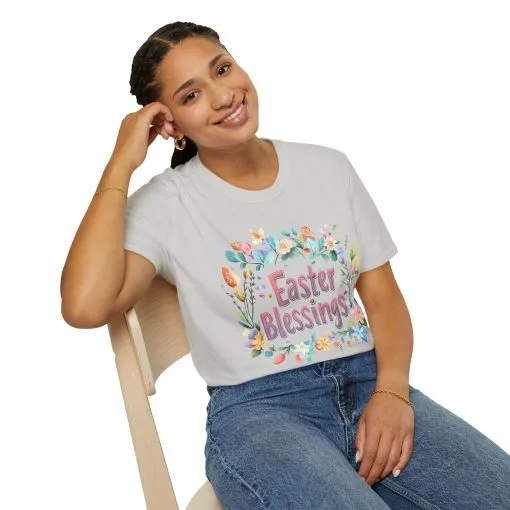 Easter Blessings Unisex Softstyle T-Shirt – Spring Floral Design - Image 10
